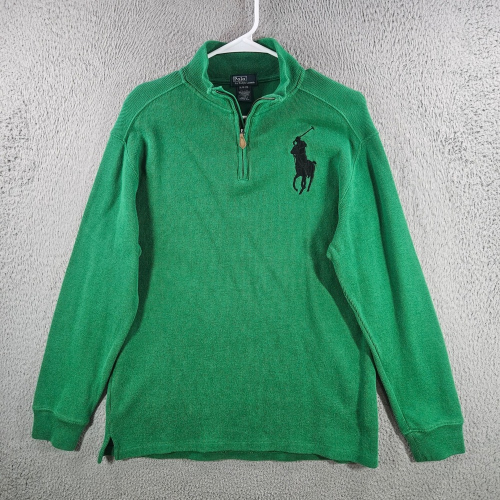 Polo Ralph Lauren Kids XL 18-20 Green‎ Big Pony Quarter Zip Cotton Sweater